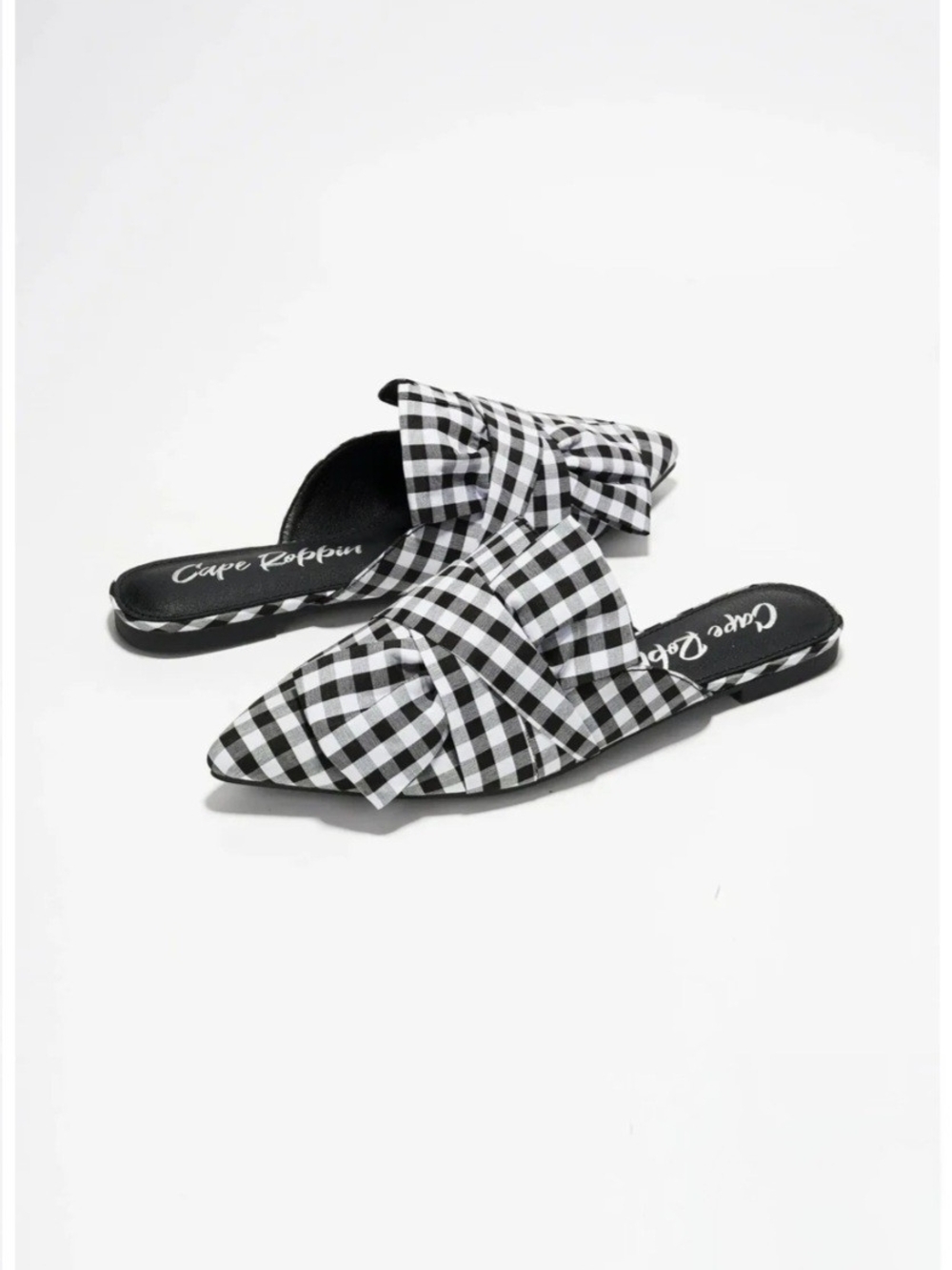 Cape Robbin Black & White Gingham Bow Pointed-Toe Mules